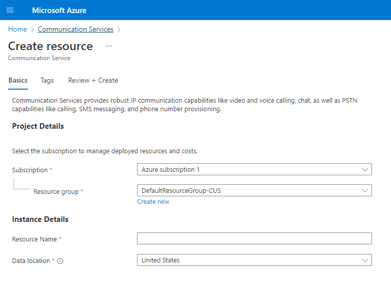 Azure Portal Communication Service
