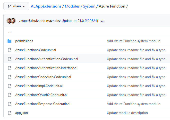 Github Azure Function module Business Central