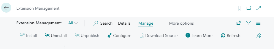 Extension Management page for Business Central on-prem does not include an action for Publish