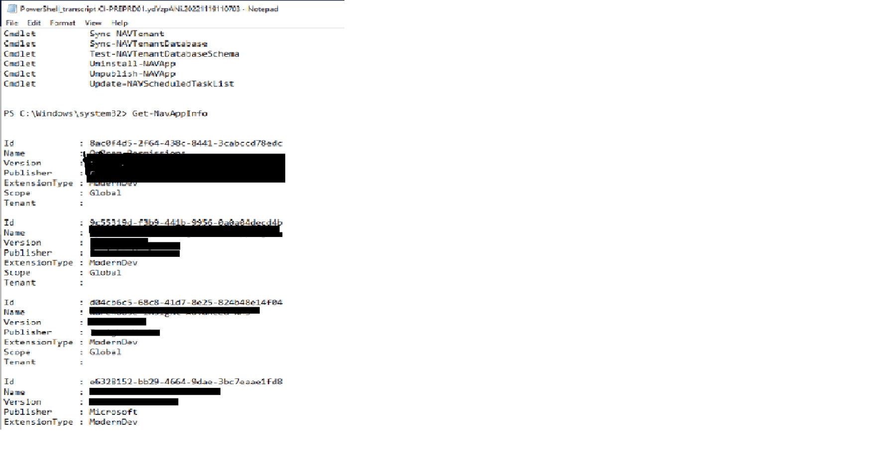 PowerShell transcription audit extension management BC