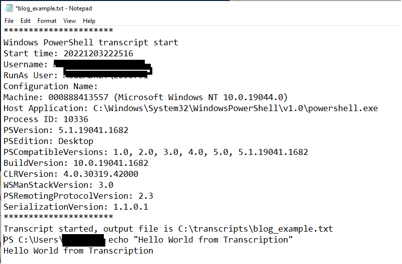 PowerShell transcription